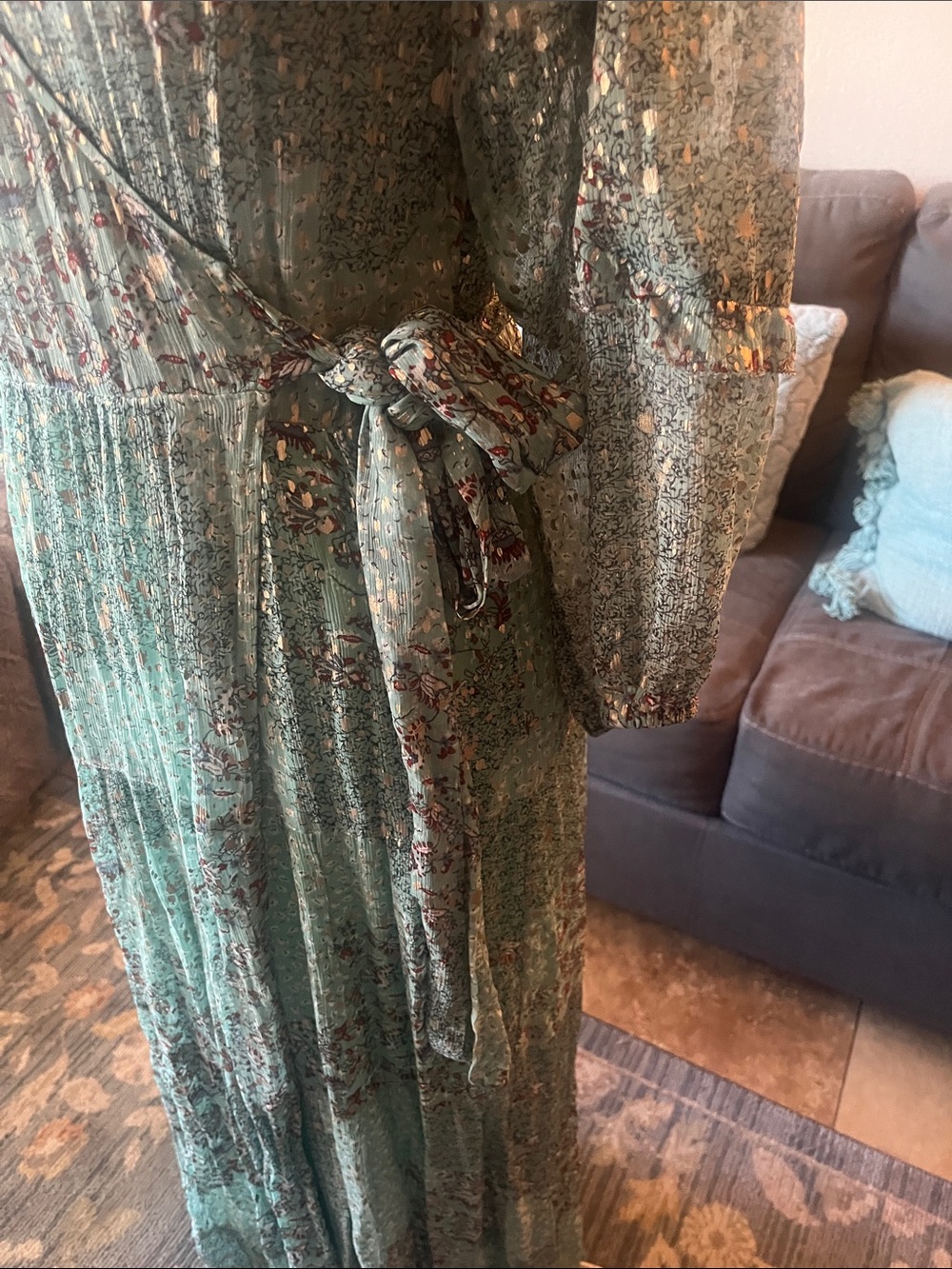 BA&SH Oriane printed wrap maxi dress
*As-Is* belted wrap around tie is cut short - Picture 4 of 13